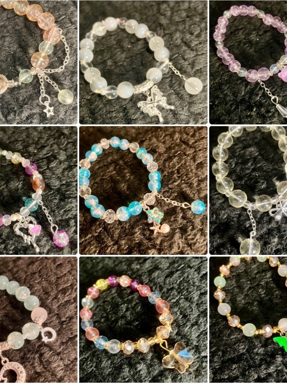 9 Multi-Color Beaded Charm Bracelet with Star & Butterfly Accents